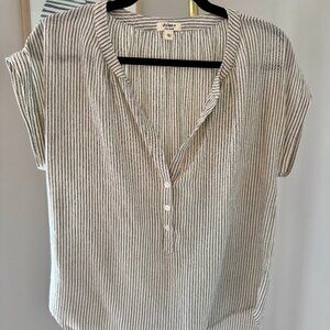 Dylan Linen Striped Short Sleeve V-Neck Shirt XS